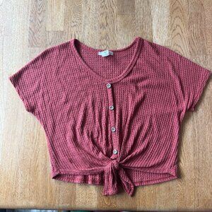Caution to the Wind Rust Tie Hem Top Size Small